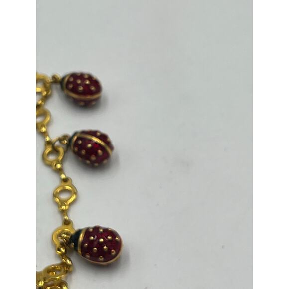 Joan Rivers Collection Vintage Seven Red Gold Tone Ladybug Dangle Necklace New - Picture 5 of 12